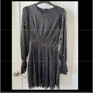 Zara- puff shoulder cocktail dress in dark grey/black mesh SIZE S